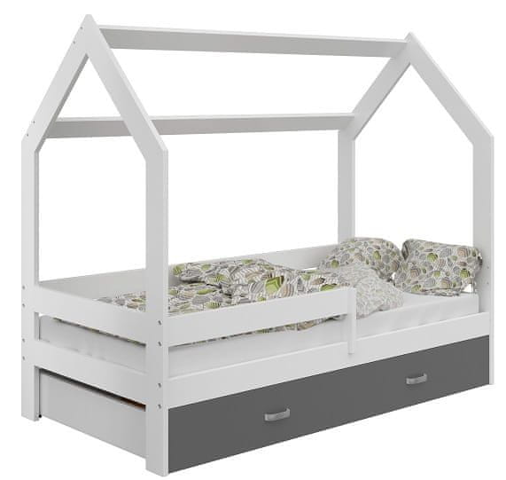 eoshop Detská posteľ Domček 80x160 cm D3, rošt ZADARMO - biela (Voľba matrac: S matracov, Farba úložného priestoru: Biela, Farba zábrany: Biela)